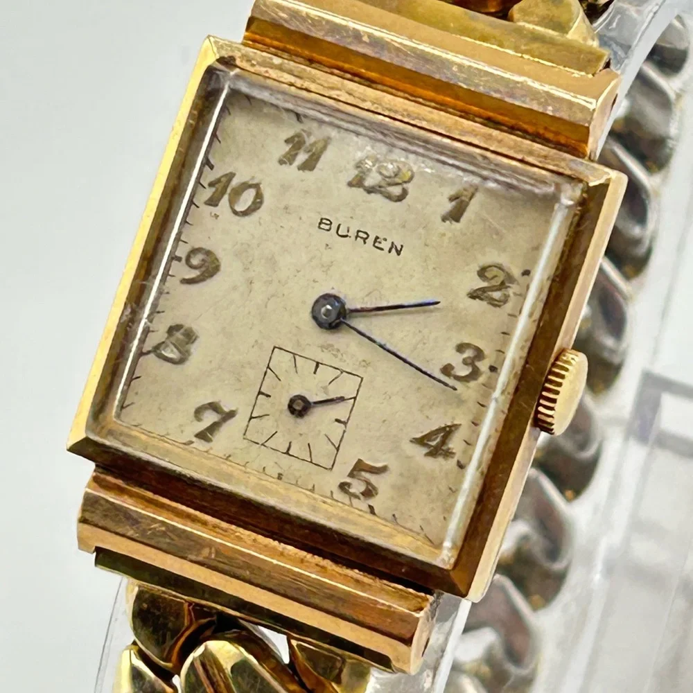 1940s Buren Grand-Prix Men's Square Roman Numeral Wristwatch #616 Working